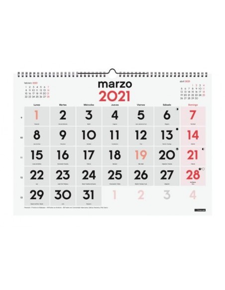 Calendario 2021 de pared Números grandes 43 x 31 cm