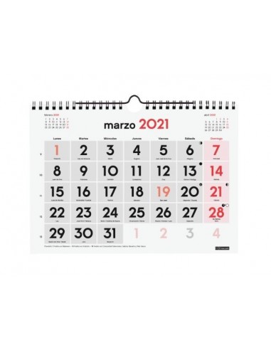 Calendario 2021 de pared Números grandes 21 x 15 cm
