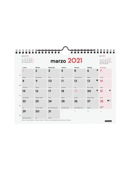 Calendario 2021 pared Para escribir 21 x 15 cm