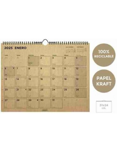 Calendario pared 2025 Kraft  31 x 24 cm.
