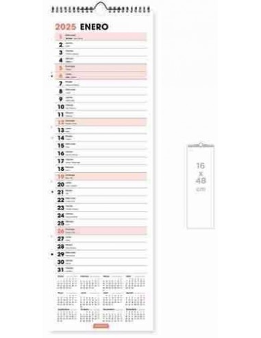 Calendario pared 2025 Office Alargado  16 x 48 cm.