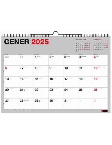 Calendario de pared con espacio para escribir A3 gris Catalán 2025
