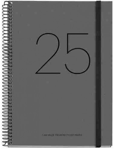 Agenda Día Página Espiral reciclada cartón Plus con goma Recycled 155 x 213 negro Catalán 2025
