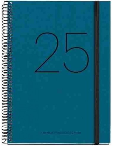 Agenda Día Página Espiral reciclada cartón Plus con goma Recycled 155 x 213 azul 2025