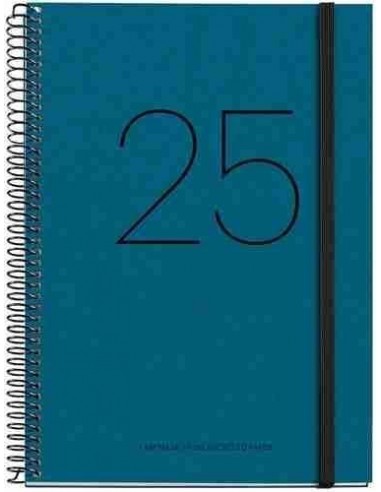 Agenda Día Página Espiral reciclada cartón Plus con goma Recycled 155 x 213 azul Catalán 2025