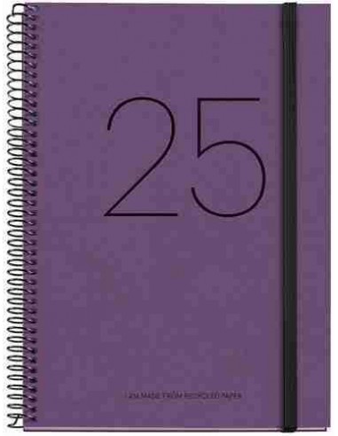 Agenda Día Página Espiral reciclada cartón Plus con goma Recycled 155 x 213 Púrpura 2025
