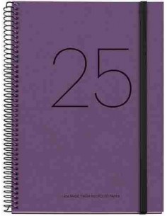 Agenda Día Página Espiral reciclada cartón Plus con goma Recycled 155 x 213 Púrpura Catalán 2025