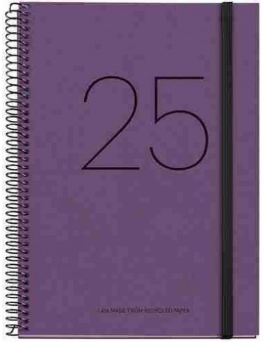 Agenda Día Página Espiral reciclada cartón Plus con goma Recycled 155 x 213 Púrpura Catalán 2025