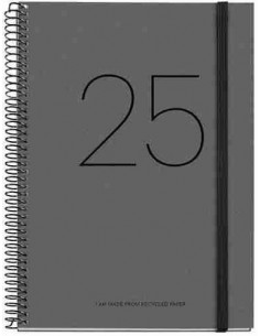 Agenda Semana Vista Espiral cartón Plus con goma Recycled 155 x 213 negro Catalán 2025
