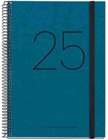 Agenda Semana Vista Espiral cartón Plus con goma Recycled 155 x 213 azul 2025