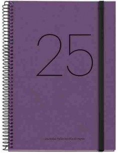 Agenda Semana Vista Espiral cartón Plus con goma Recycled 155 x 213 púrpura 2025