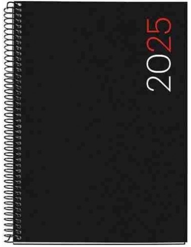 Agenda Día Página polipropileno Espiral Plus City 155 x 213 negro 2025