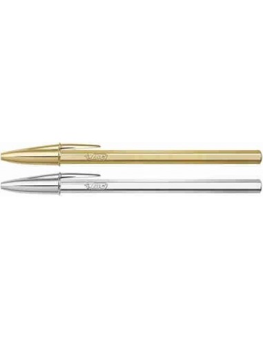 Bolígrafo Cristal cuerpo oro y plata