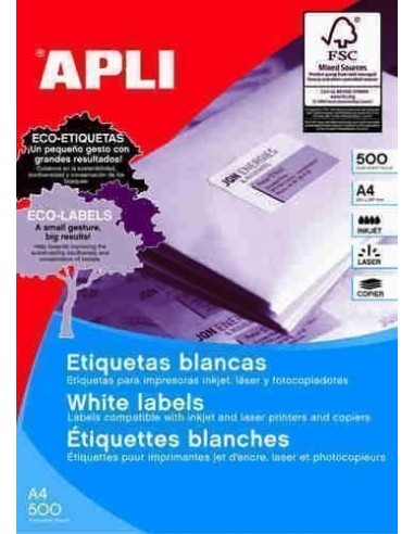 Etiquetas blancas 500 hojas cantos rectos
