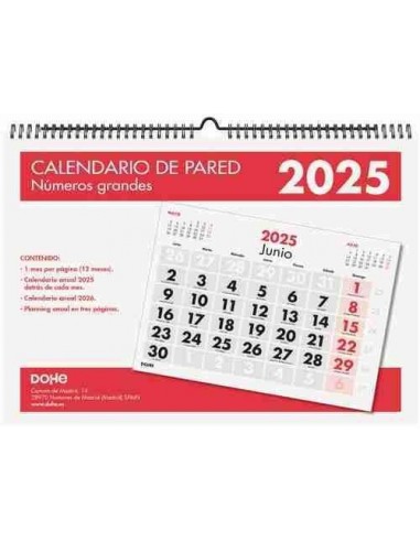Calendario de pared números grandes 2025