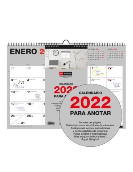 Calendario de pared A3 con espacio para escribir gris básico Catalán 2022