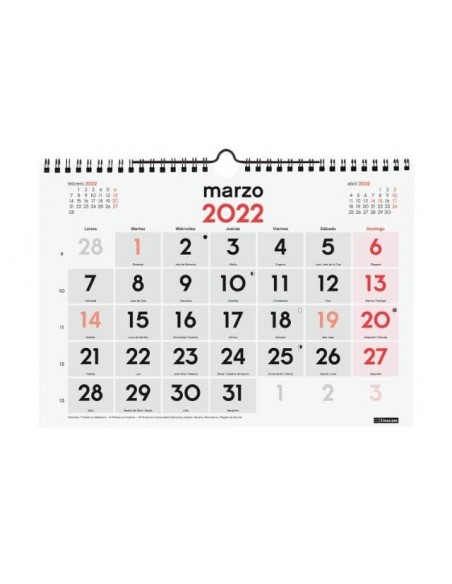 Calendario de pared Números grandes  30x21  Catalán 2022